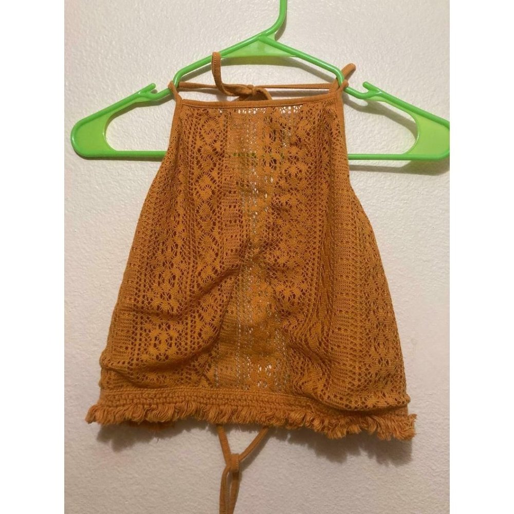 Earthbound Trading Co Mustard Yellow Crochet Lined Strap Top Women's Size Large